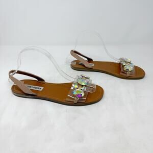 [Steve Madden] Alice Jeweled Crystal Jumbo Rhinestone Slingback Flat Sandals 8